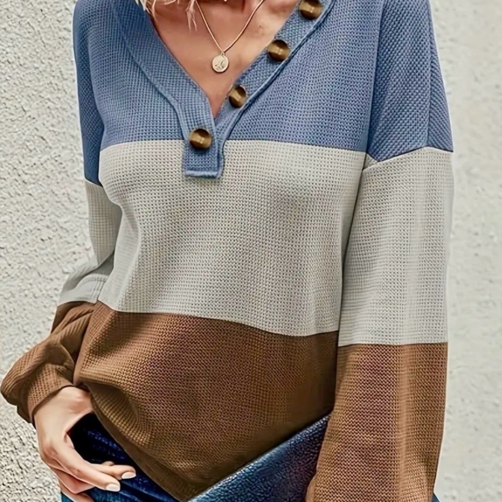 Color Block Button Detail Women's Top